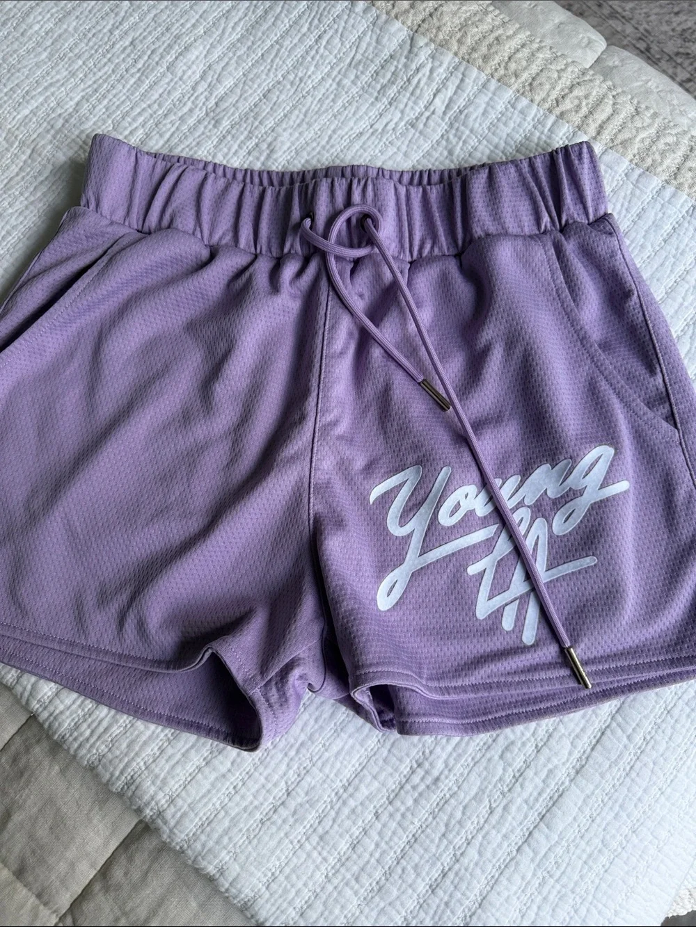 YoungLA Lavender Athletic Shorts with Script Logo NWOT